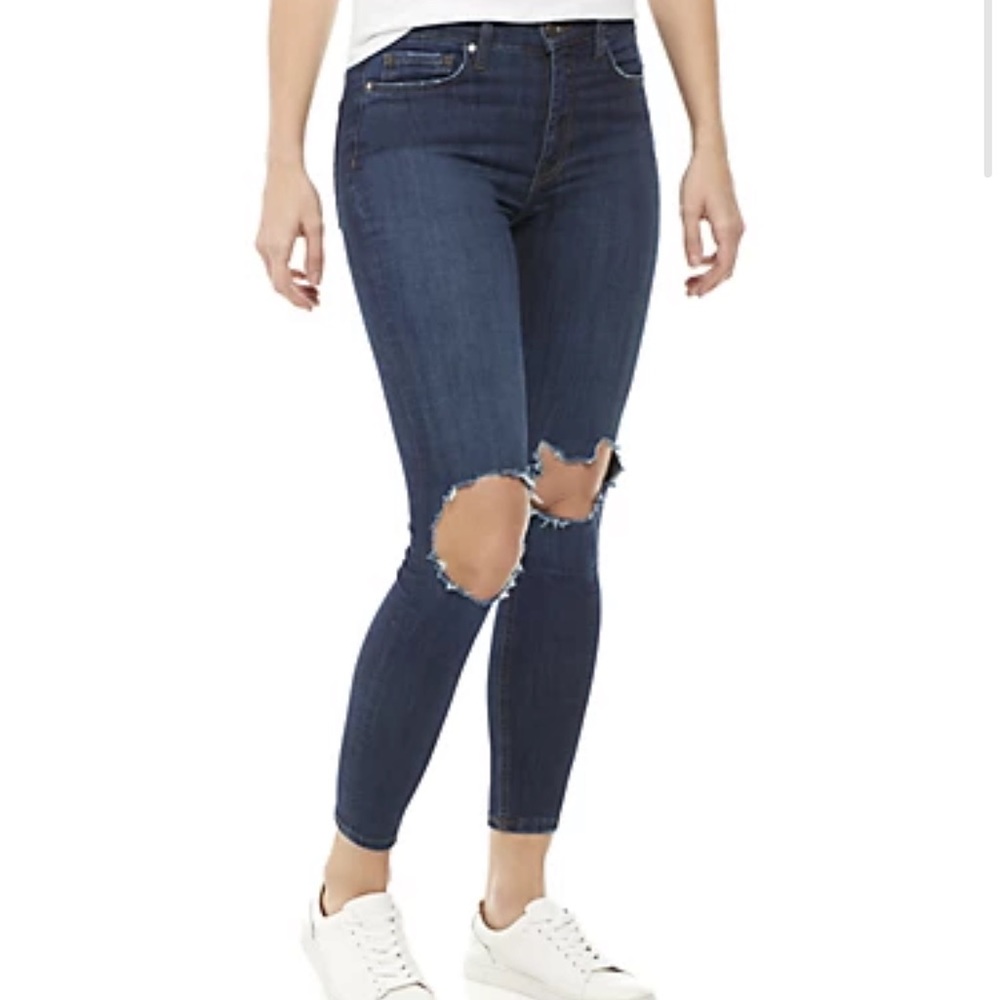 Free People Women’s High Rise Busted Skinny Jeans Dark Blue Wash Size 26